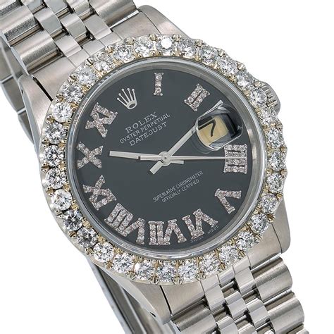 rolex oyster perpetual datejust black dial diamond|Rolex Datejust diamond bezel aftermarket.